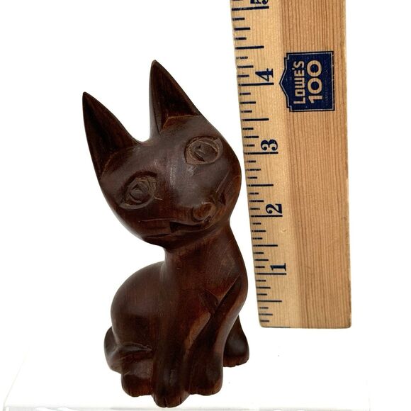 Vintage Carved Dark Wood Cat Statue Mid Century Modern Retro - Picture 8 of 10